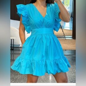 Day + Moon Blue Ruffle Sleeve Dress Size S